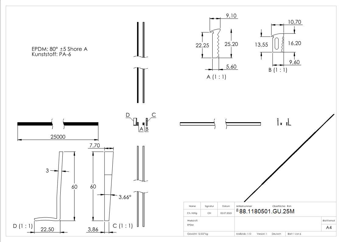 Montageset fuer 25m Aluprofil fuer Glas 16-76-17-52mm-88-1180501-GU.25M