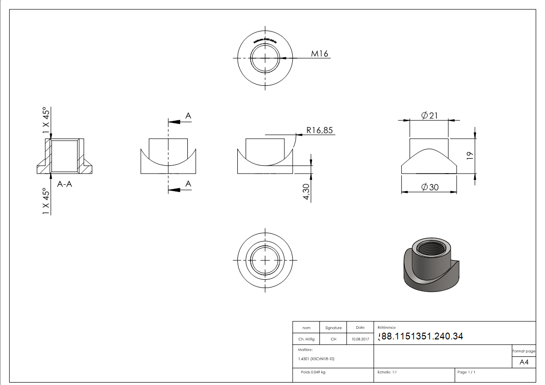 Einschweißmuffe für Torband M16 / 33,7mm