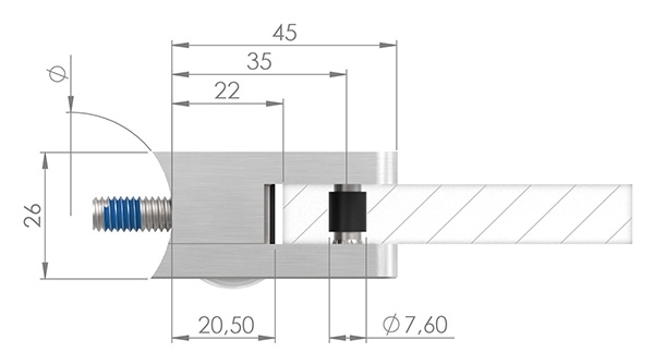 Glasklemme 45x45x26 mm AbZ fuer Anschluss Ø 33-7 mm Zink-10-3033.3ABZ