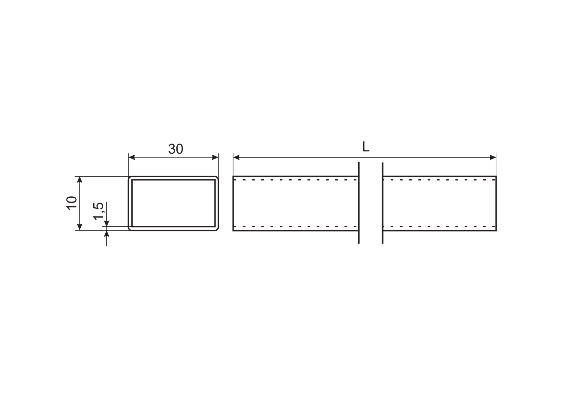 Edelstahl Rechteckprofil 30x10x1-5mm V2A- Laenge 2000mm-89.A30X10X152000L