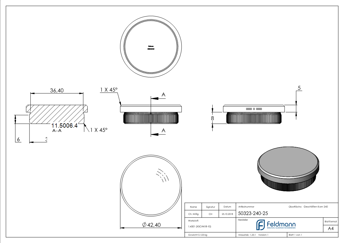 Rohrstopfen fuer Ø 42-4x2-5 mm flach zum Einschlagen V2A-11-5006.4