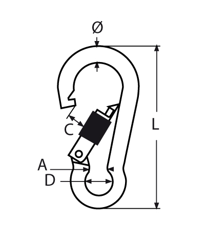 Karabinerhaken mit Sicherheitsmutter V4A 4 mm - VPE- 10-66-64-411-814594404.40