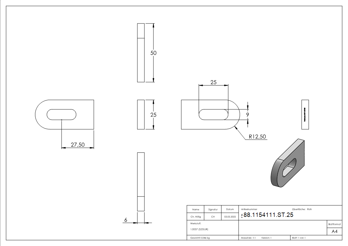 Anschweisslasche 50 x 25 x 6mm-88-1154111-ST.25
