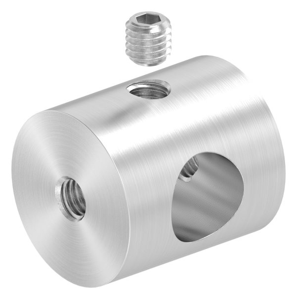 Querstabhalter V2A Edelstahl – passend für Rundstäbe 10 mm zwischen zwei FLACHeisen (Durchführung) inkl. Schrauben