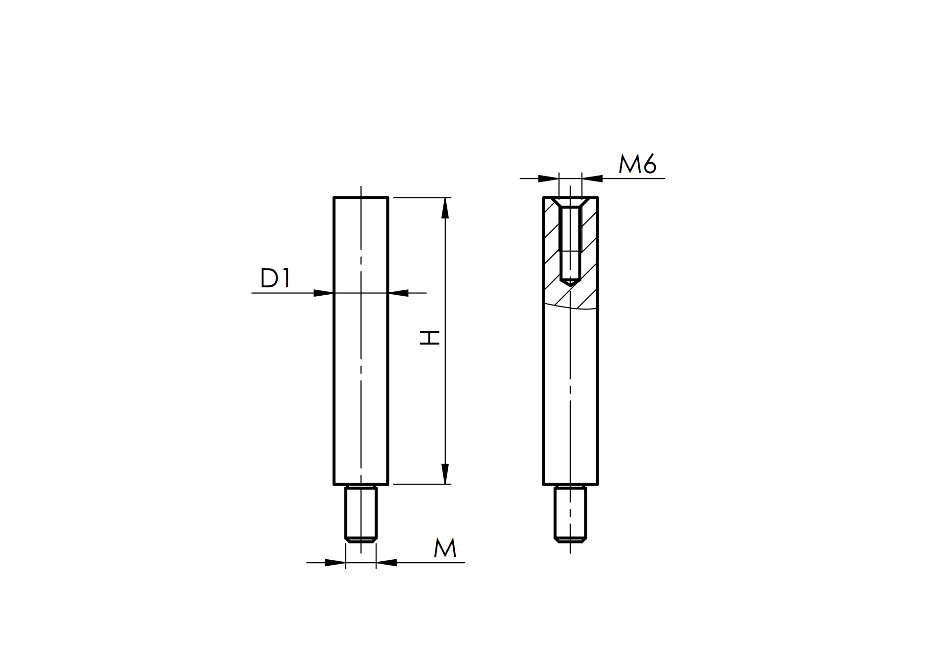 Edelstahl Traegerstift Ø 14 x 68 mm - mit Aussen- - Innengewinde -V2A-11-2197.4