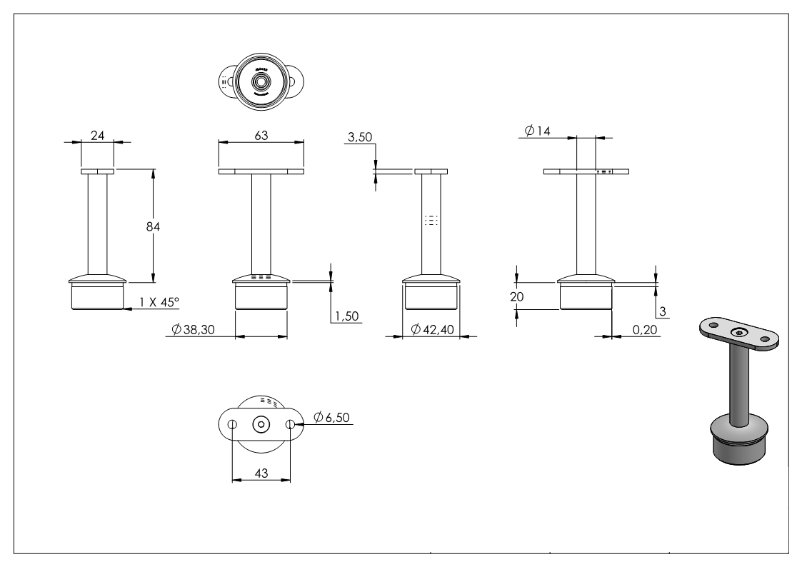 Stopfen für Rohr 42,4 x 2,0mm, Halteplatte: flach