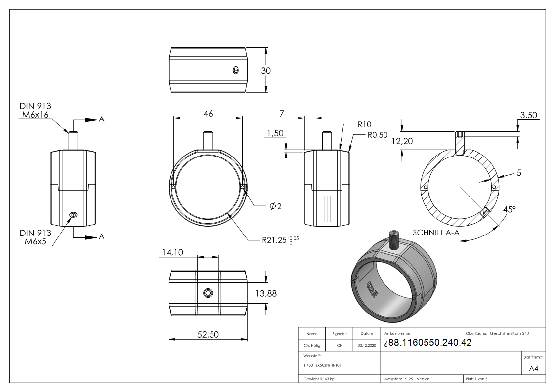 Handlauferhoehung fuer Rohr 42-4 x 2-0mm- V2A-88-1160550-240.42