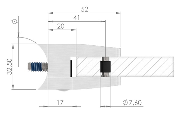 Glasklemme V2A 52 x 52 x 32-5 mm mit AbZ gerade eckig inkl- Schrauben-10-3100ABZ.4