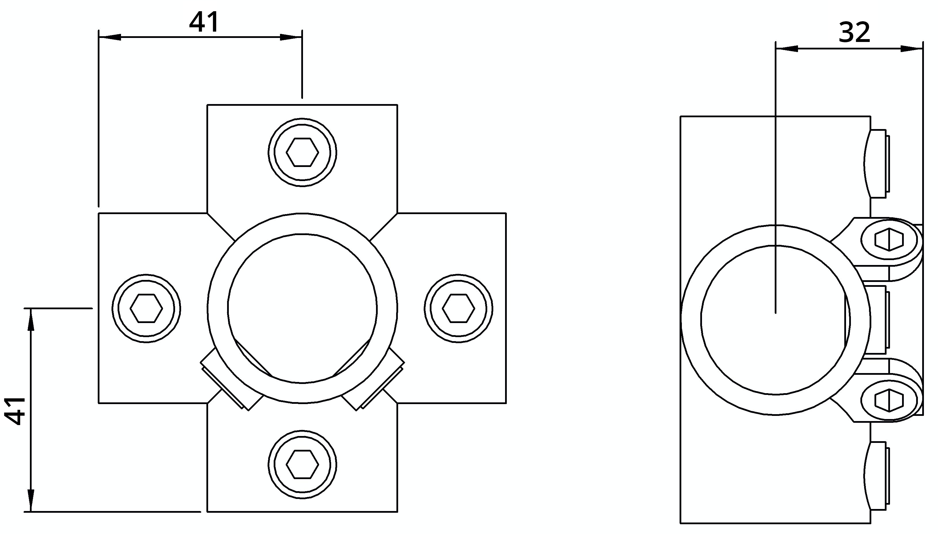 Rohrverbinder | Kreuzstück für Stützrohr | 158A27 | 26,9 mm | 3/4" | Feuerverzinkt u. Elektrogalvanisiert