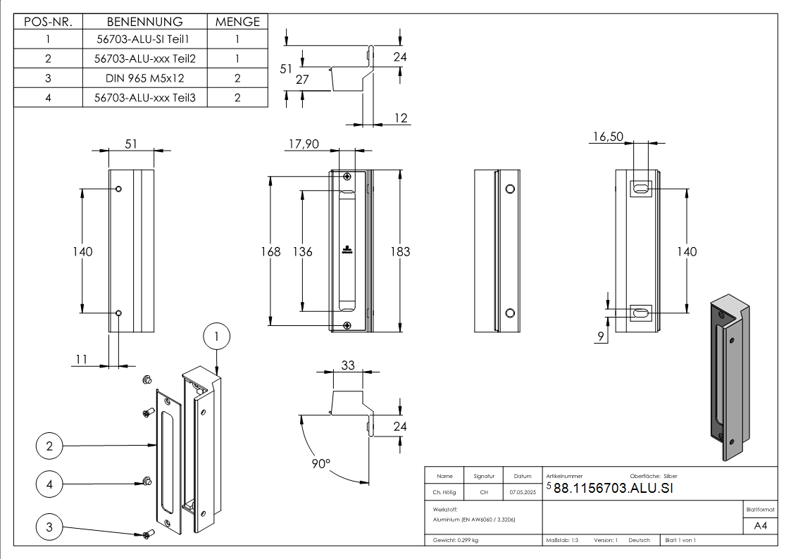 Anschlag fuer Gittertorschloss GTS 2- silber-88-1156703-ALU.SI