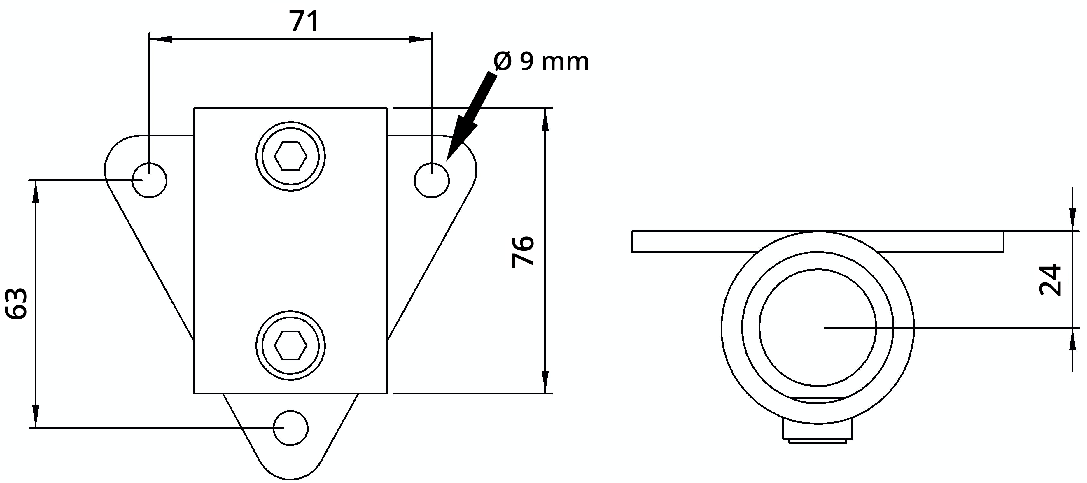Rohrverbinder Wandhalter Dreieckflansch Ø 33-7 mm -1- - Temperguss verzinkt - 146B34-146B34
