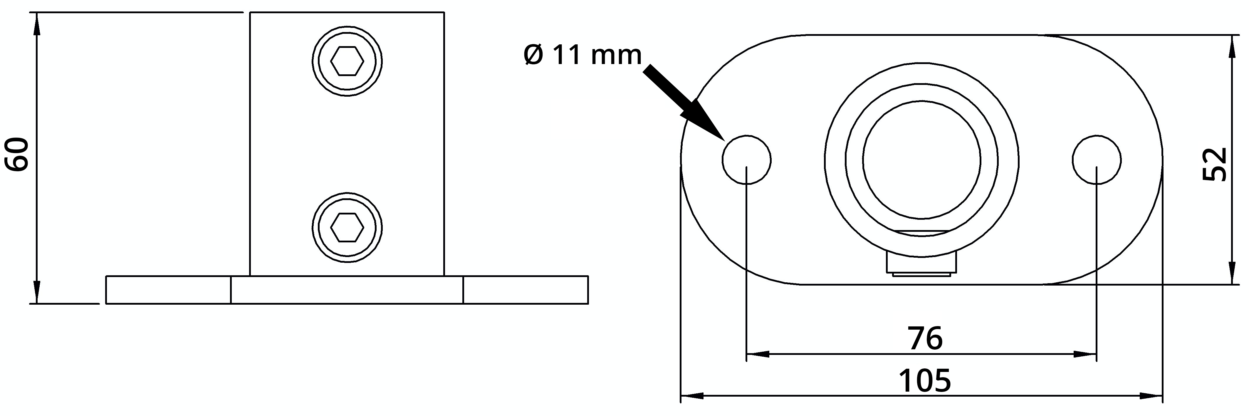 Rohrverbinder | Fußplatte oval | 132A27 | 26,9 mm | 3/4" | Temperguss u. Elektrogalvanisiert