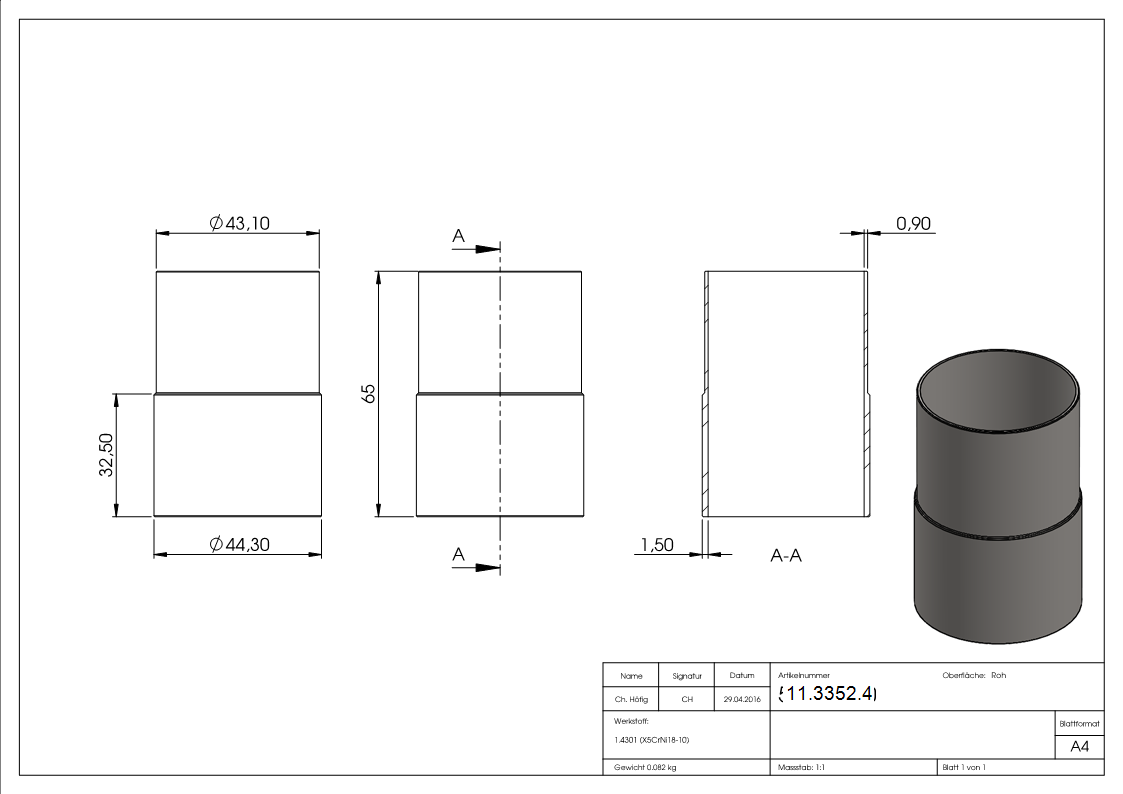 Verbindungsstück für Rundrohr Ø 48,3x2,6 auf  2,0 mm