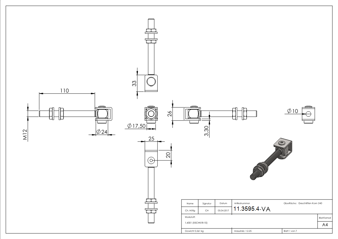 Torband M12 mit langem Gewinde V2A