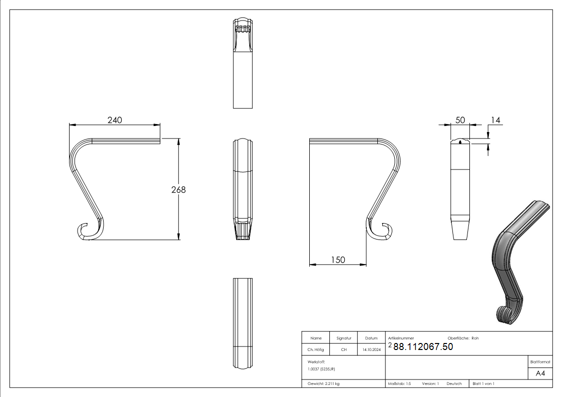 Handlaufanfaenger - Zierschnecke passend zu Profil 30-1381-8 Stahl roh-88-112067.50