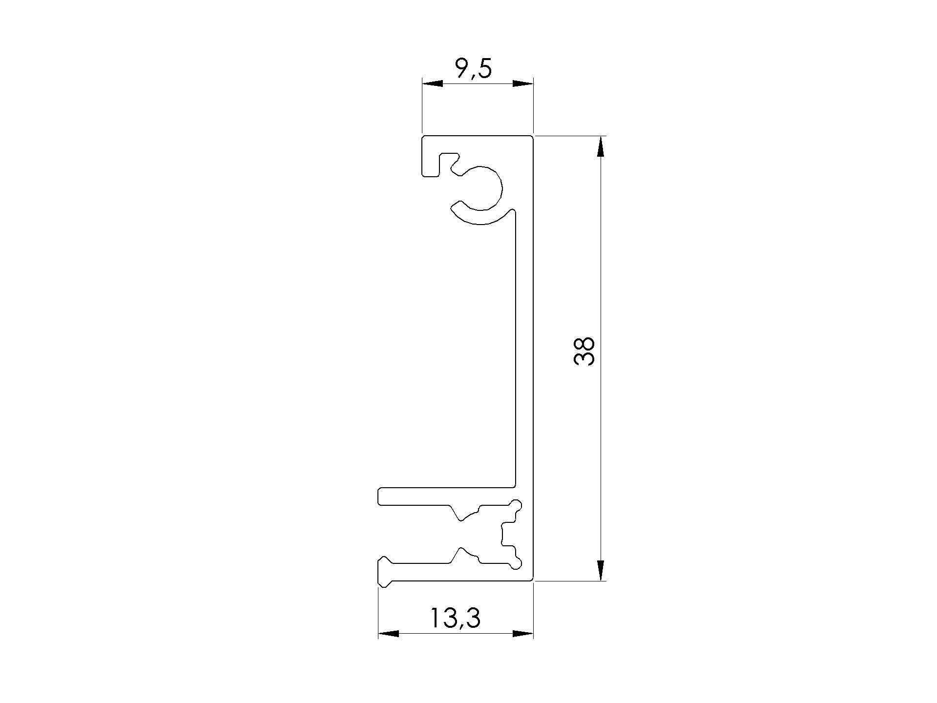 Abdeckleiste Aluminium 38x13-3 mm 6000 mm Click-Lock Natur fuer Zaunfuellungen-89-11FGA2F20X146000N-A.4