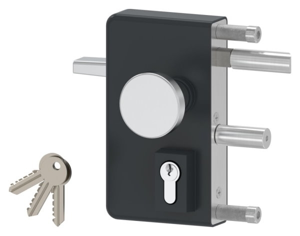 Gittertorschloss GTS 2 mit Anti-Panik-Funktion fuer Rohrstaerke 40-60mm- anthrazitgrau-88-1156702-ALU.7016