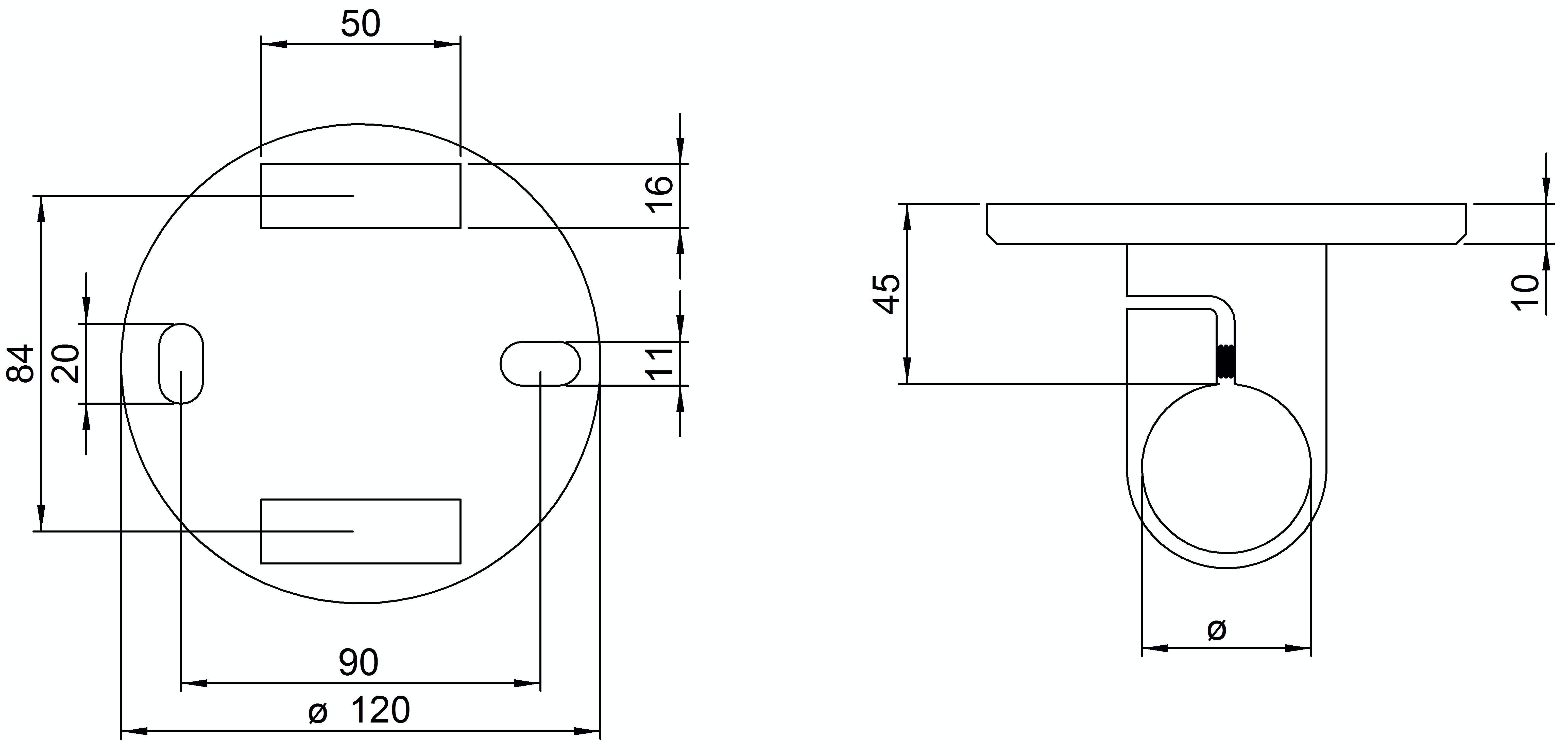 Wandbefestigung  Masse- 120x10 mm  zum Spannen fuer Rundrohr- Ø 42-4 mm - V2A-11-3065-A.4
