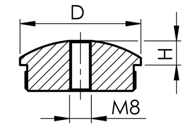 Rohrstopfen | leicht gewölbt | mit Gewinde: M8 | für Rundrohr: Ø 42,4x2,0 mm | V2A