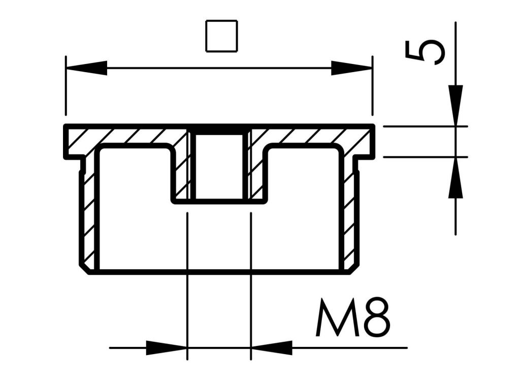 Endkappe für Rohr: 40x40x2 mm zum Kleben mit M8 V2A