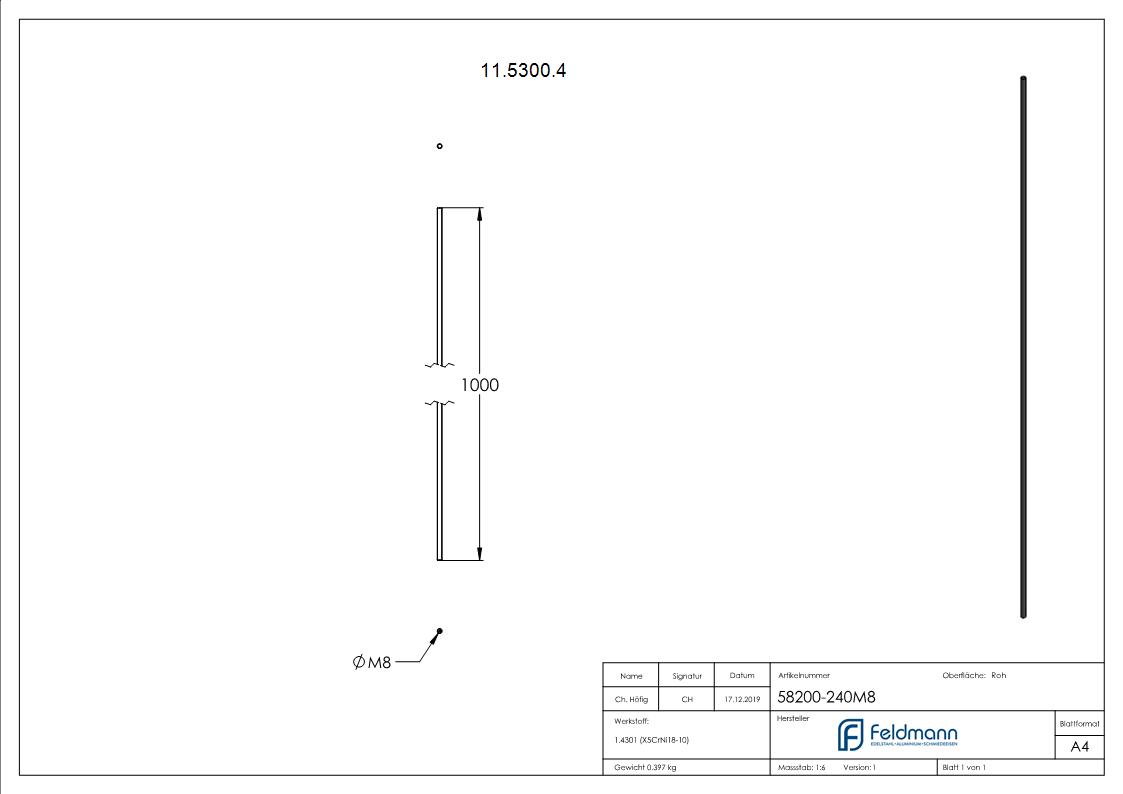 Gewindestange V2A 1m M8 Rechtsgewinde-11-5300.4