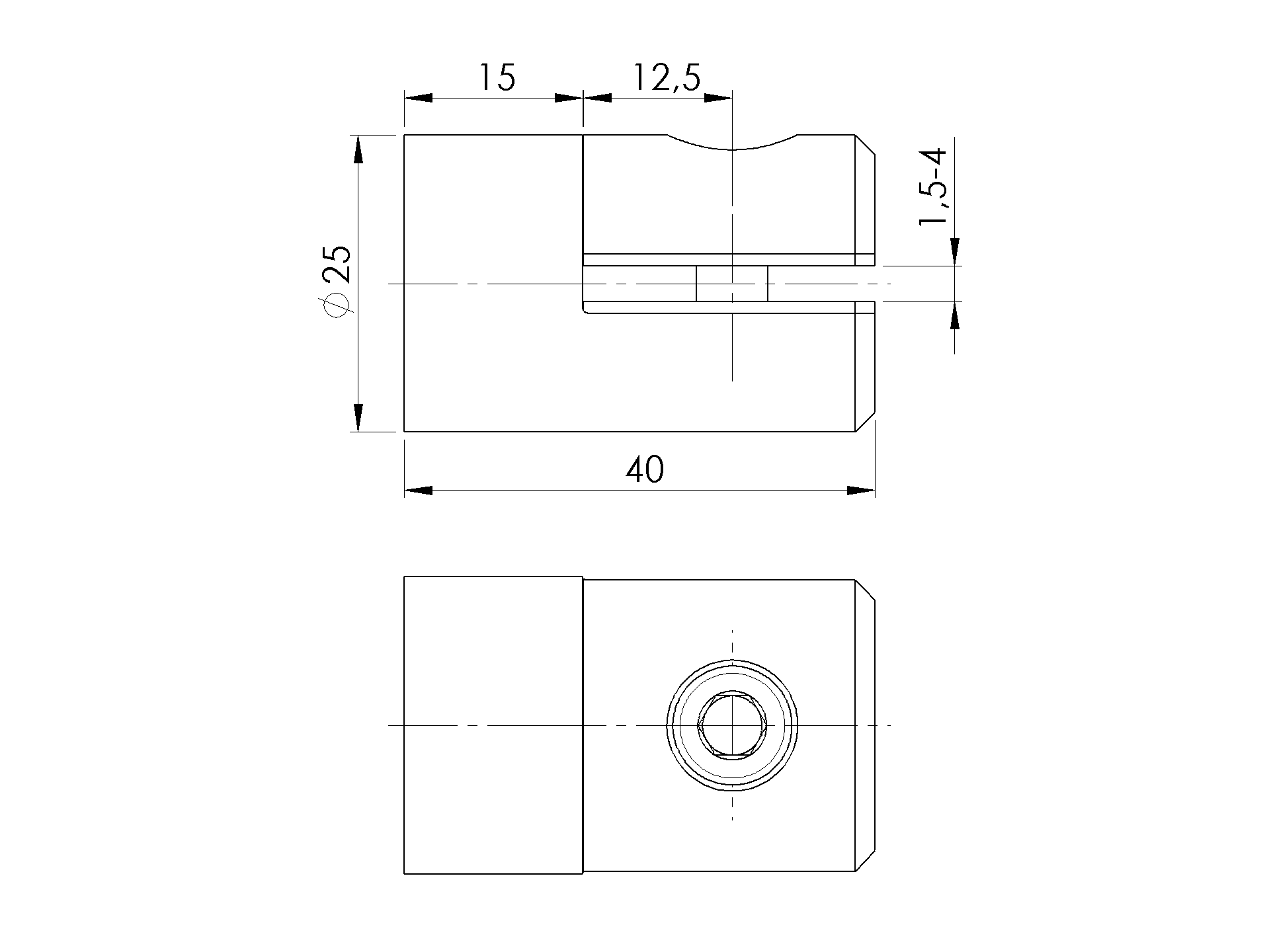 Blechhalter - Plattenhalter Ø 25 mm Edelstahl V2A – Anschluss flach - gerade ohne Befestigungsschraube-12-2100-A.4