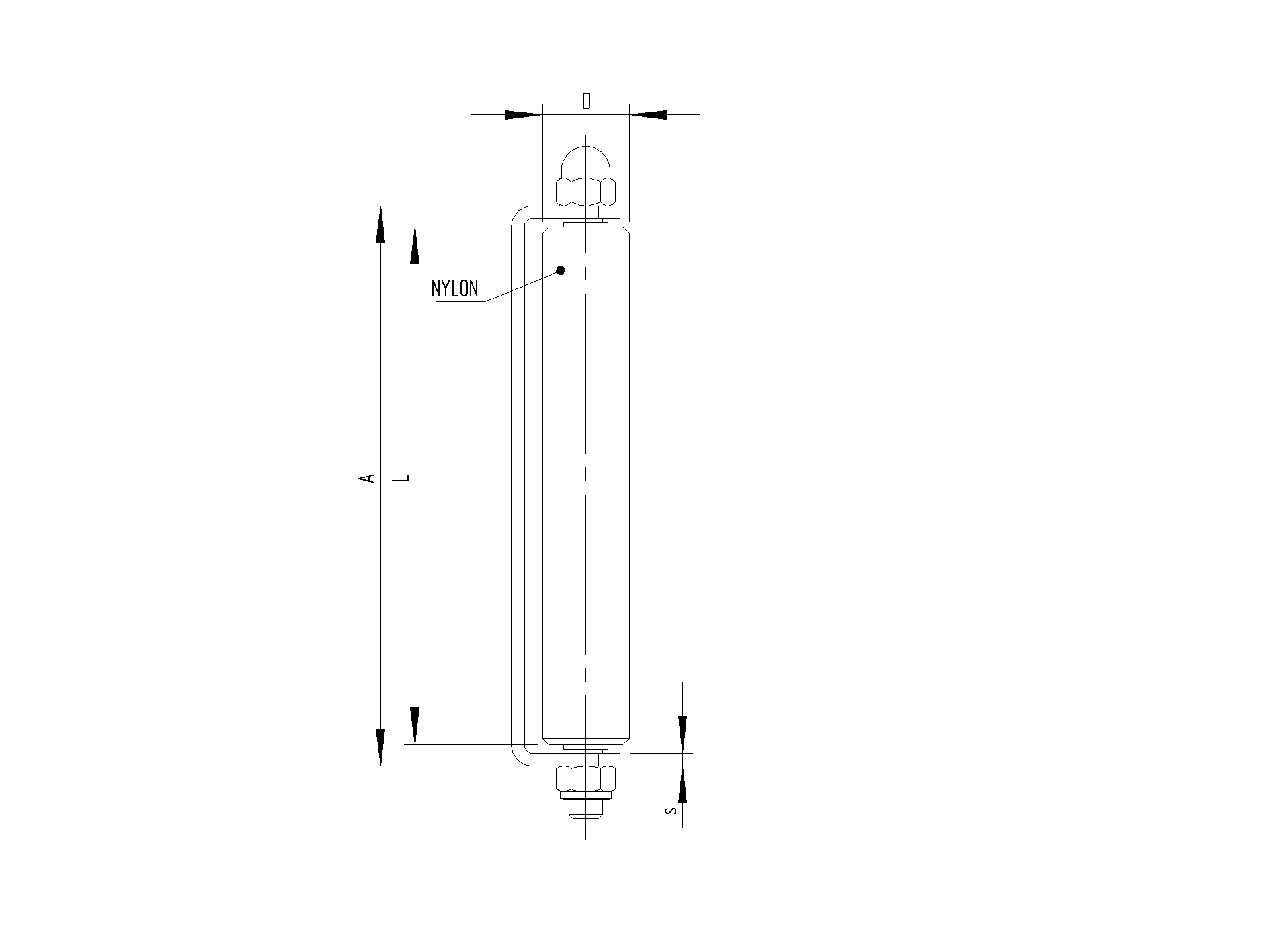 Fuehrungsrolle mit Anschraubwinkel Stahl verzinkt - Nylon- Rolle Ø 66 mm- L=305 mm-89-11H21305B-A.4