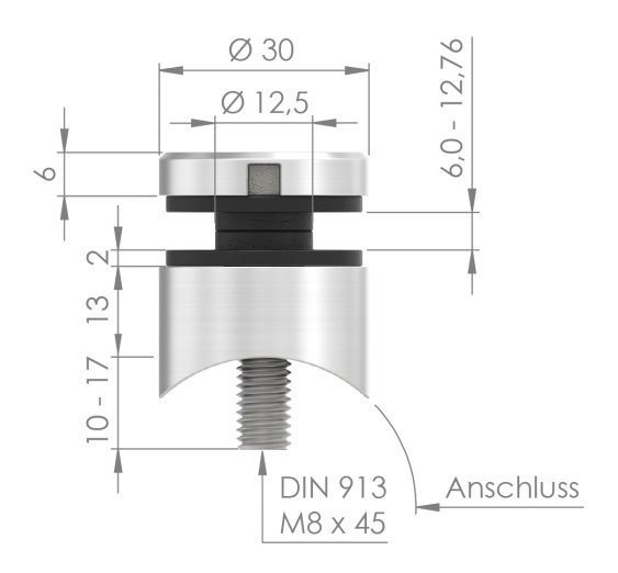 Glaspunkthalter Ø 30 mm- Zink -roh- Anschluss- Rohr Ø 42-4 mm-10-5042.3