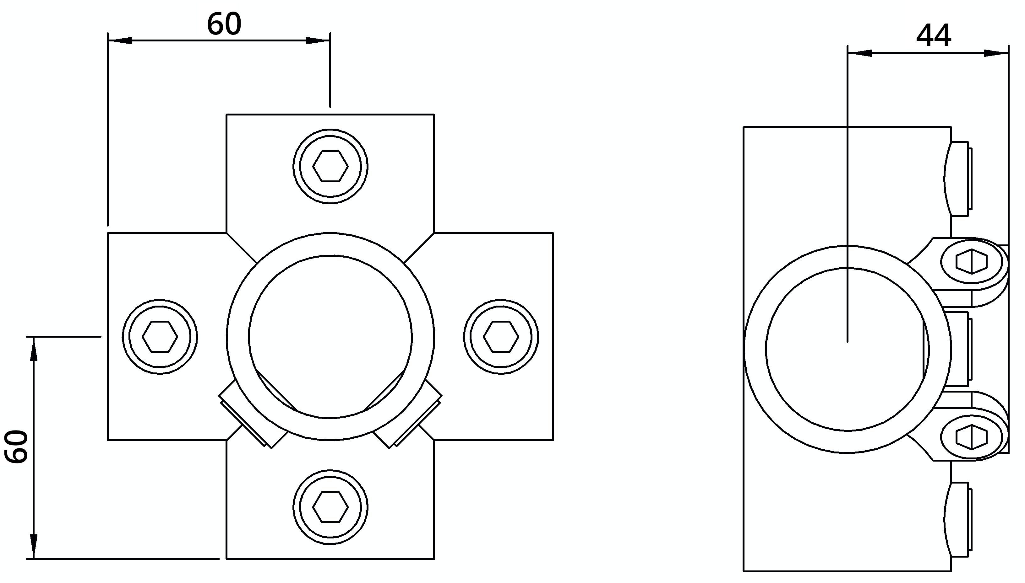Rohrverbinder - Kreuzstueck fuer Stuetzrohr - 158C42 - 42-4 mm - 1 1-4- - Feuerverzinkt u. Elektrogalvanisiert-158C42