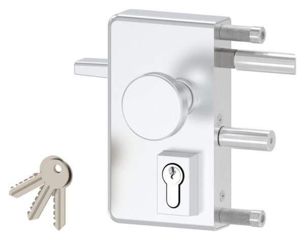 Gittertorschloss GTS 2 mit Anti-Panik-Funktion fuer Rohrstaerke 40-60mm- silber-88-1156702-ALU.SI