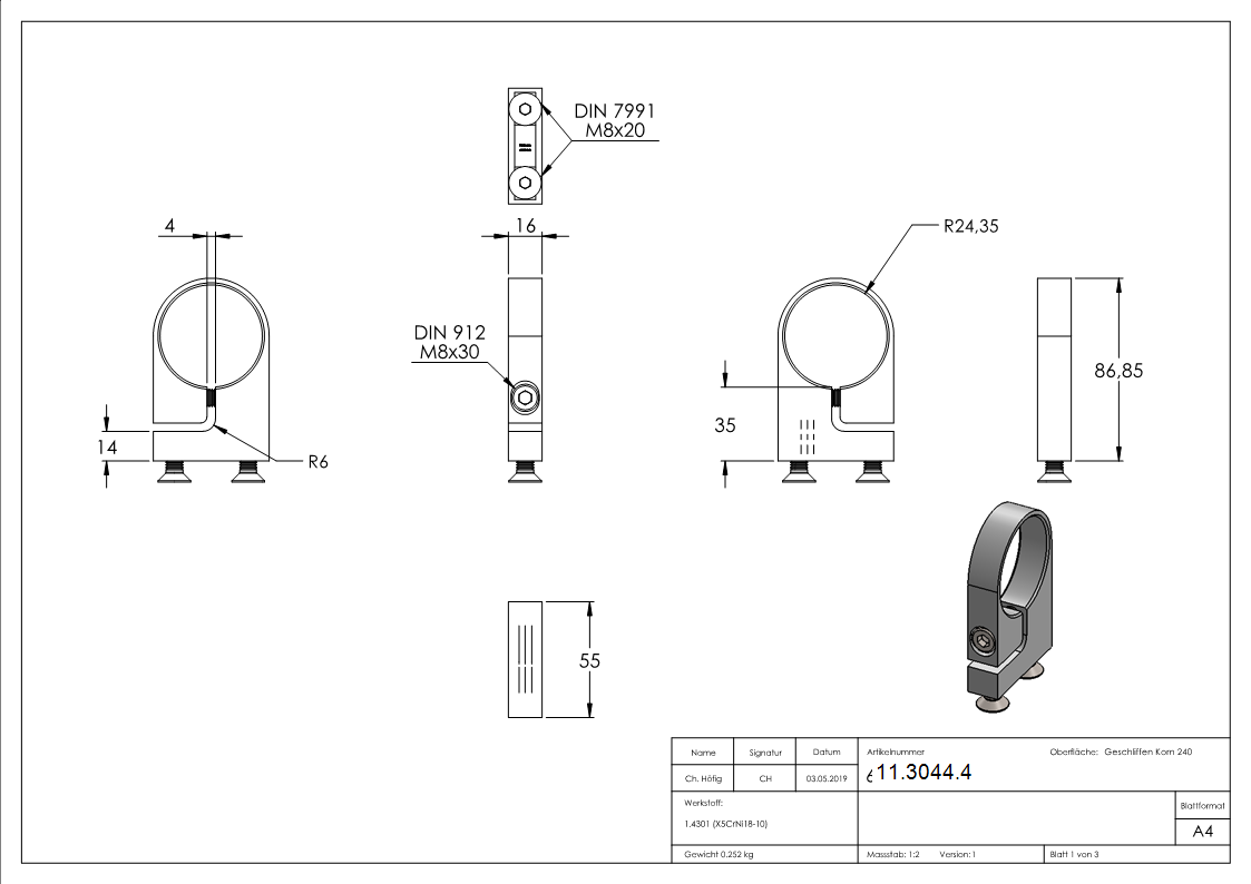 Spannring 35 mm  fuer Rundrohr Ø 48-3 mm - V2A-11-3044.4