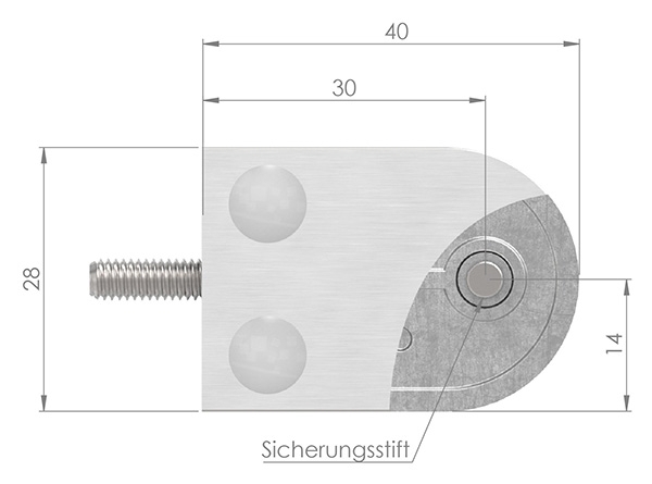 Glasklemme | Maße: 40x28x17,4 mm | Anschluss Ø 42,4 mm | V4A