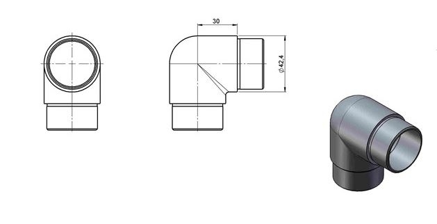 Eckbogen 90° | eng | zum Kleben | für Rundrohr: Ø 42,4x2 mm | V2A