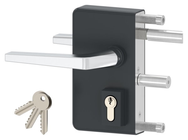 Gittertorschloss GTS 2 fuer Rohrstaerke 40-60mm- montagefertiges Set- anthrazitgrau-88-1156700-ALU.7016