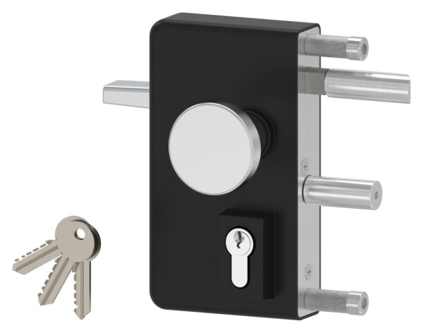 Gittertorschloss GTS 2 mit Anti-Panik-Funktion fuer Rohrstaerke 40-60mm- schwarz-88-1156702-ALU.9005