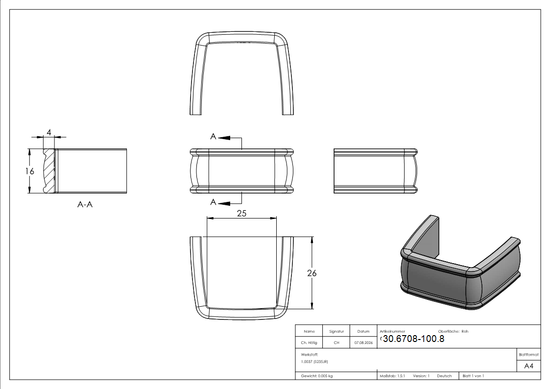 Bund - 100 Stueck - Material- 16x4 mm - Innenmass- 25x26 mm - Stahl -Roh- S235JR-30-6708-100.8