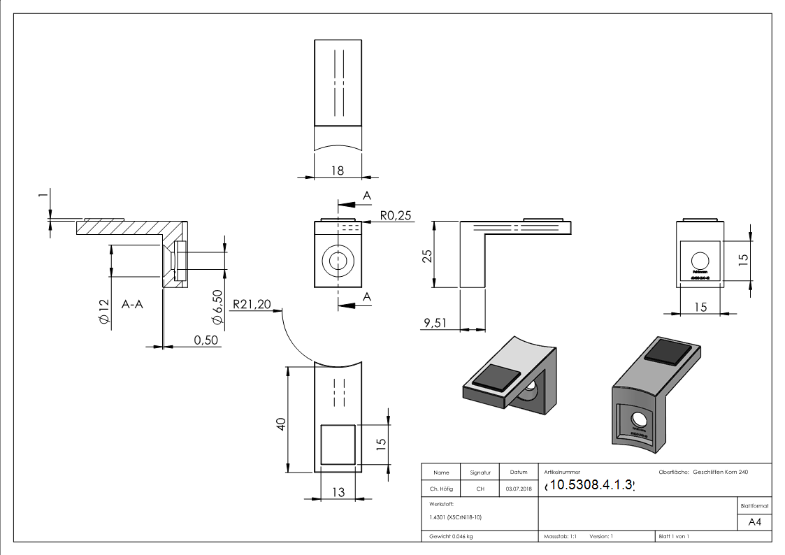 Halteplatte fuer Glas - Anschluss Ø 42-4 mm-10-5308-4-1.3