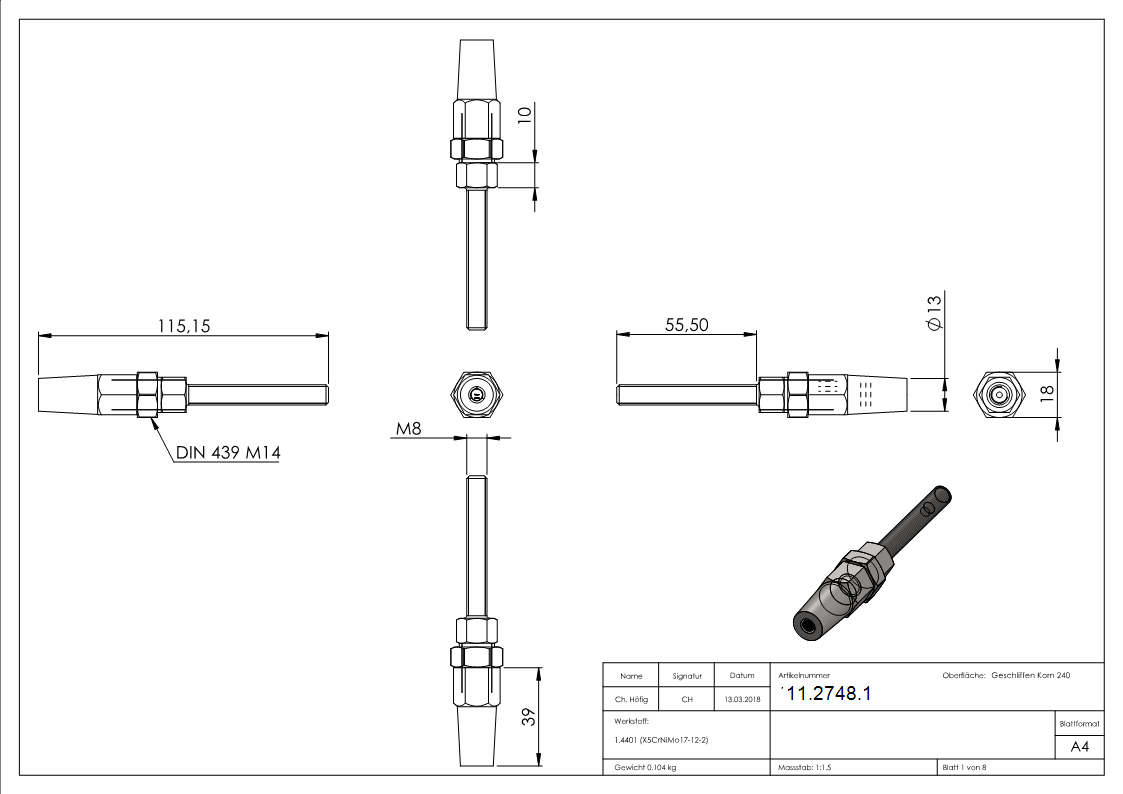 Gewindeterminal zur Selbstmontage | Für Seil Ø 5 mm | V4A