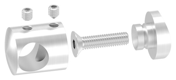 Querstabhalter Ø 22 mm | Anschluss: 48,3 mm | mit Bohrung: 14,2 mm | V2A