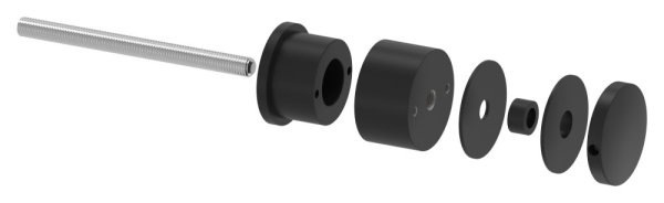 Glaspunkthalter 52mm- flach- verstellbar- V2A- pulverbeschichtet in RAL 9005 schwarz matt mit AbP-88-1160195-240-V.9005