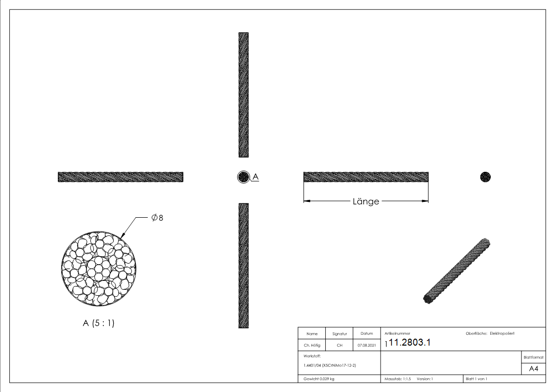 Edelstahlseil 7x7 - flexibel - Ø 8 mm - Preis pro Meter - V4A-11-2803.1