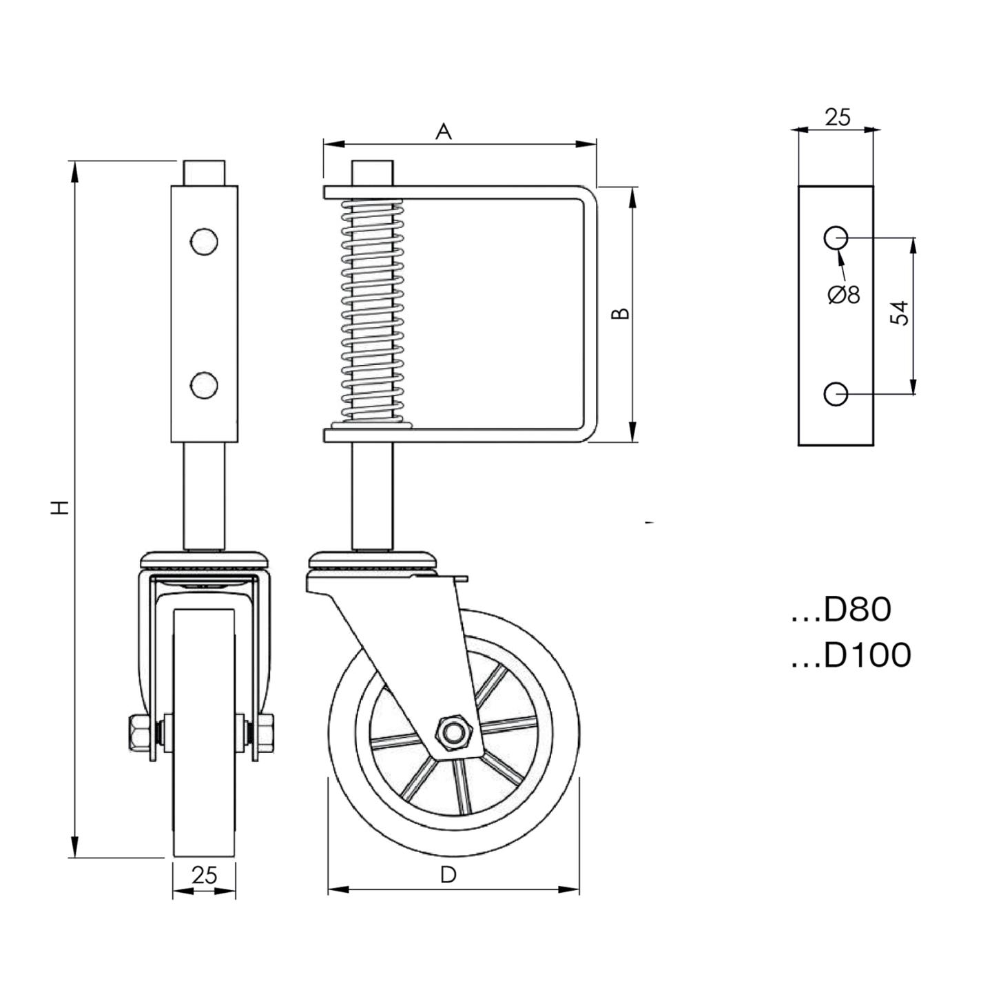 Feder-Stuetzrad Stahl verzinkt Rad Ø 102 mm gefedert Hoehe 280 mm-89-11HPK01D100-A.4