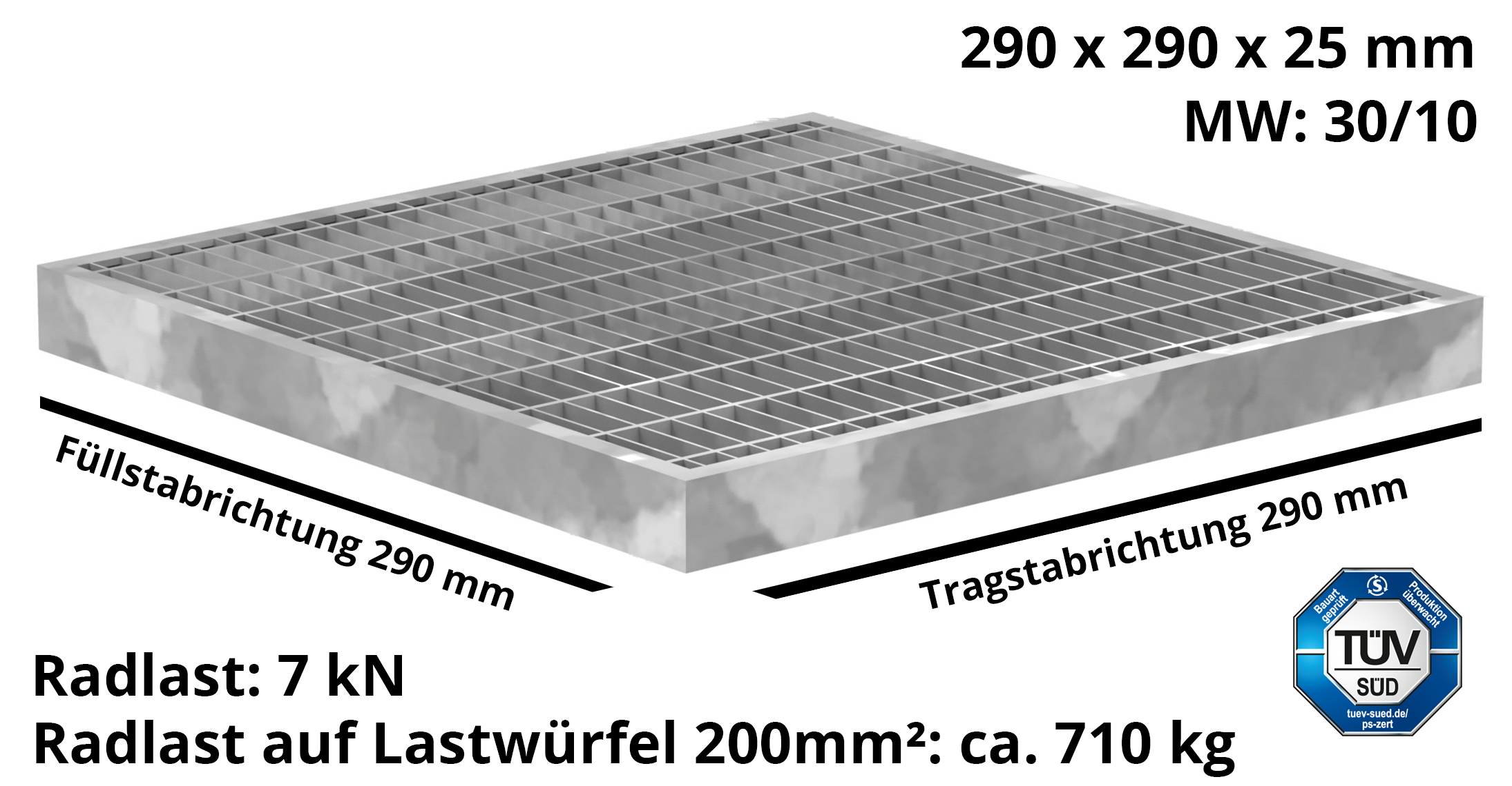 Garagen-Gitterrost - Masse-  290x290x25 mm 30-10 mm - aus S235JR -St37-2- im Vollbad feuerverzinkt-23-29293125.7
