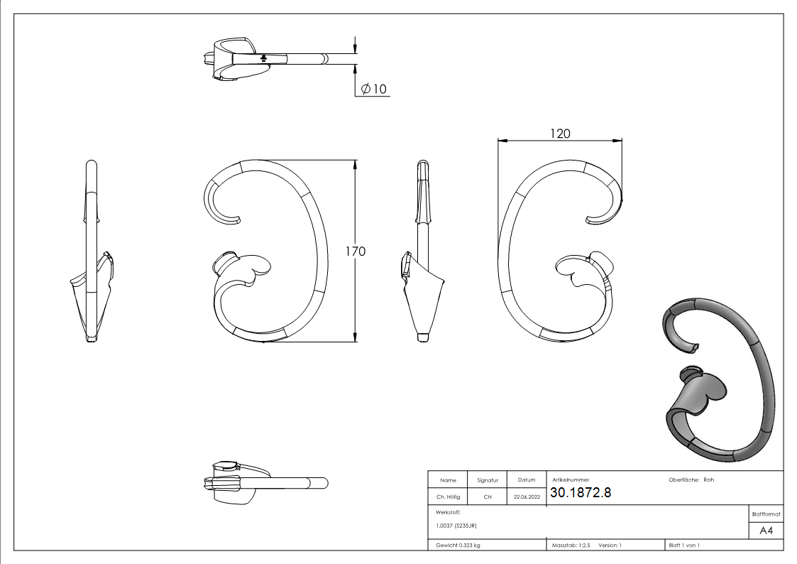 Laendliches Barock - Masse- 120x170 mm - Material- Ø 10 mm - Stahl S235JR- roh-30-1872.8