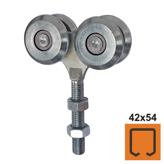 Rollenapparat 4-raedrig Stahl verzinkt fuer Profil 42x54 mm M12 max- 400 kg-89-11H0842X54-A.4