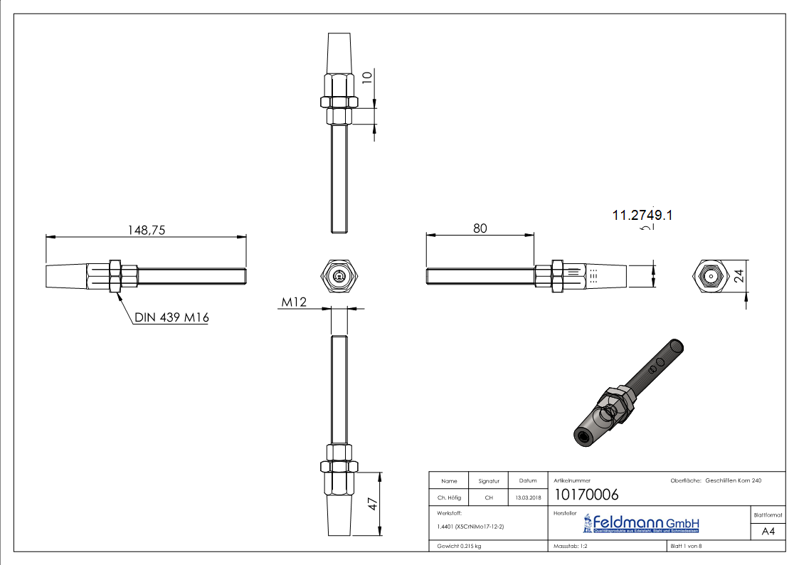 Gewindeterminal zur Selbstmontage | Für Seil Ø 6 mm | V4A