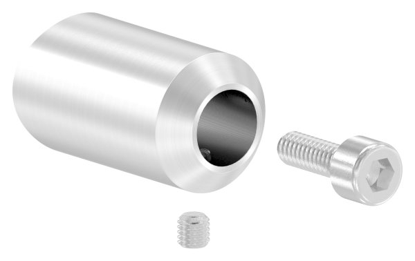 Querstabhalter V2A Edelstahl – Stoßverbinder mit Bohrung Ø 12,5 mm für Anschluss 42,4 mm inkl. Schraube M6 (Handlaufhalter-Bügel Befestigung)
