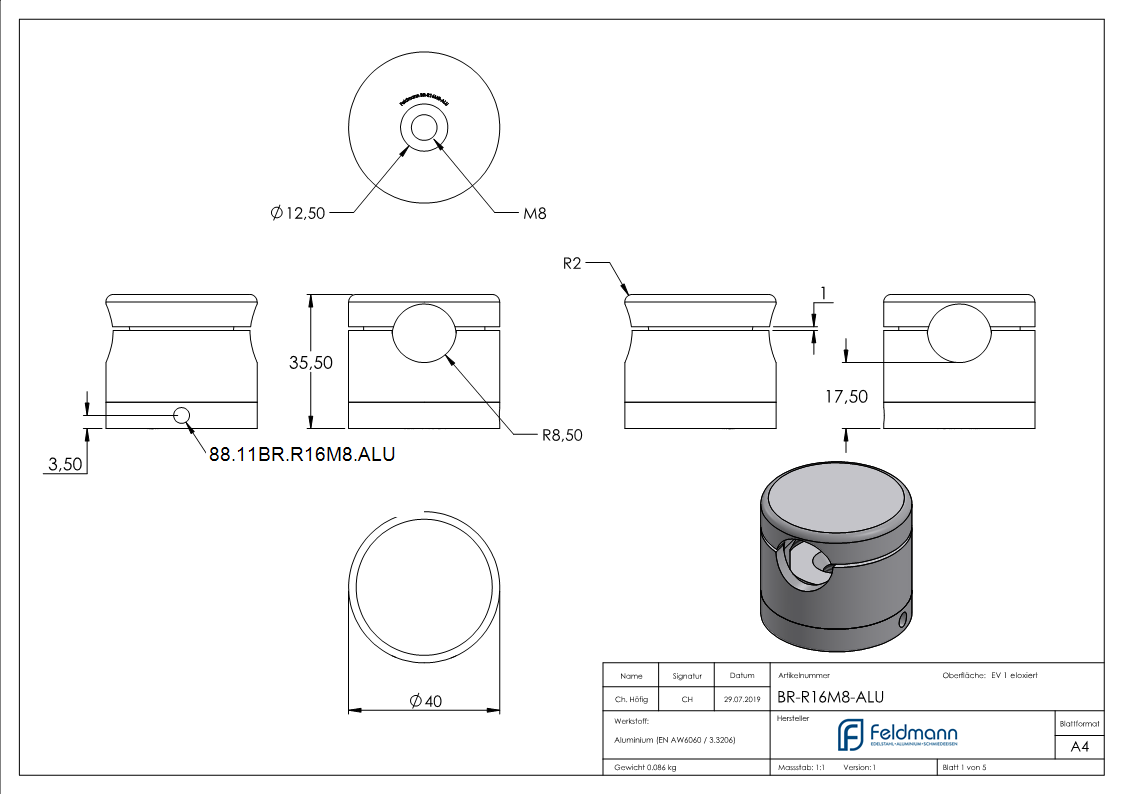 BRENK-fix® Grundhalter für Stäbe Ø 16mm, ALU