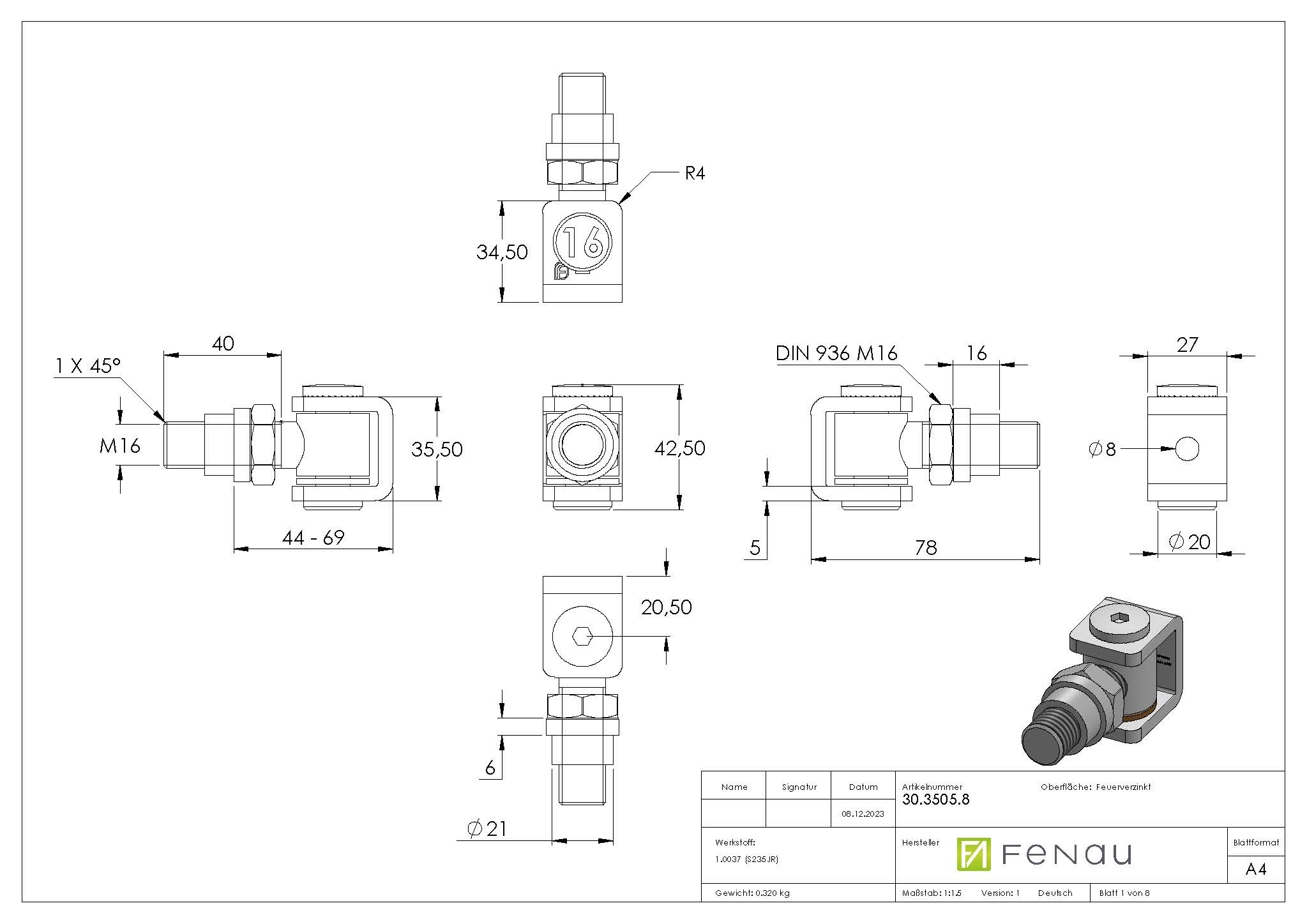 Torband M16 verstellbar schweissbar Stahl -roh- S235JR-30-3505.8