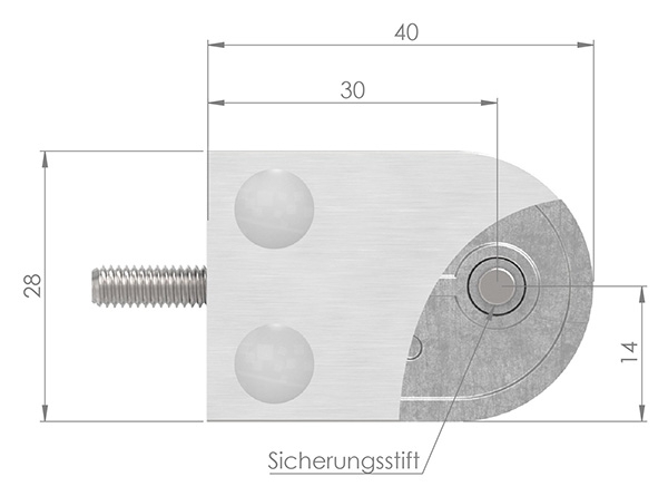 Glasklemme 40x28x17,4 mm Ø 42,4 mm, für 8,00 mm ESG Glas